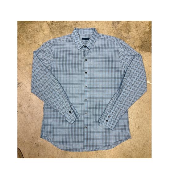 Zachary Prell 100% Cotton Gray Checkered Blue Button Down Men's Plaid Shirt Med - Picture 1 of 13